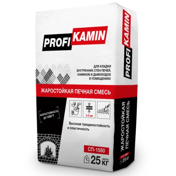 Кладочная смесь для печей и каминов ПрофиКамин огнеупорность 1580°С 25 кг