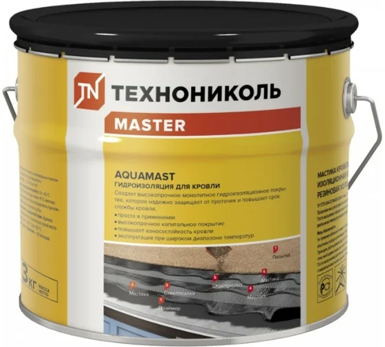Битумно-резиновая мастика Технониколь AquaMast, ведро 3 кг